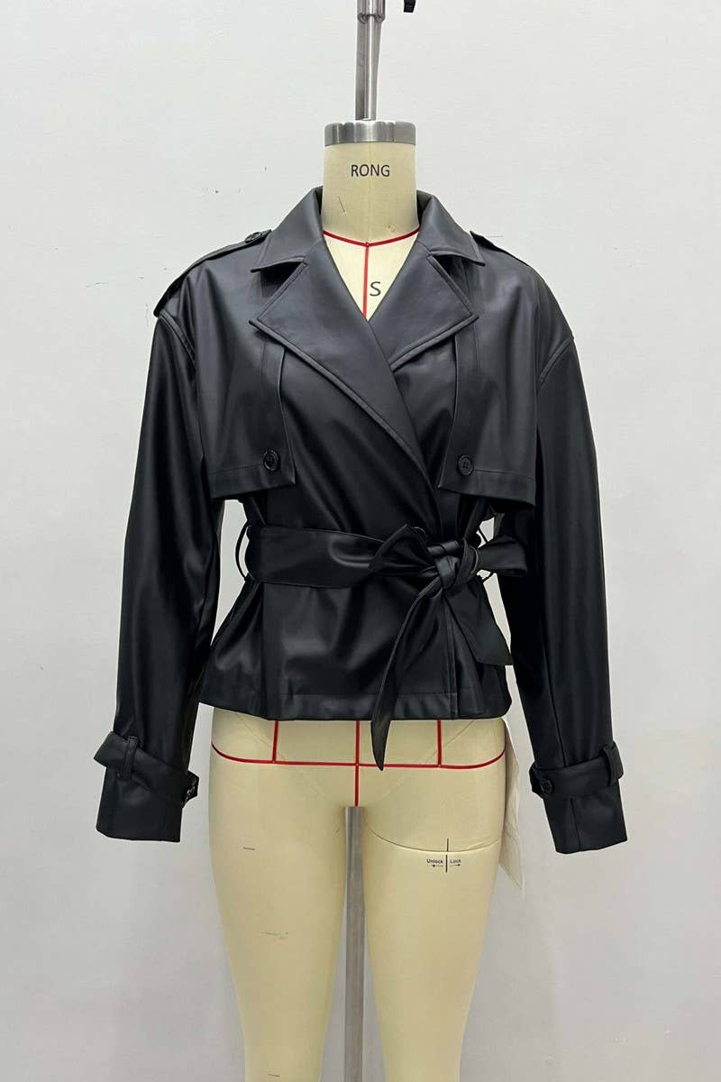 CWOCO1283_SLIM FIT LACE-UP FAUX LEATHER BIKER JACKET