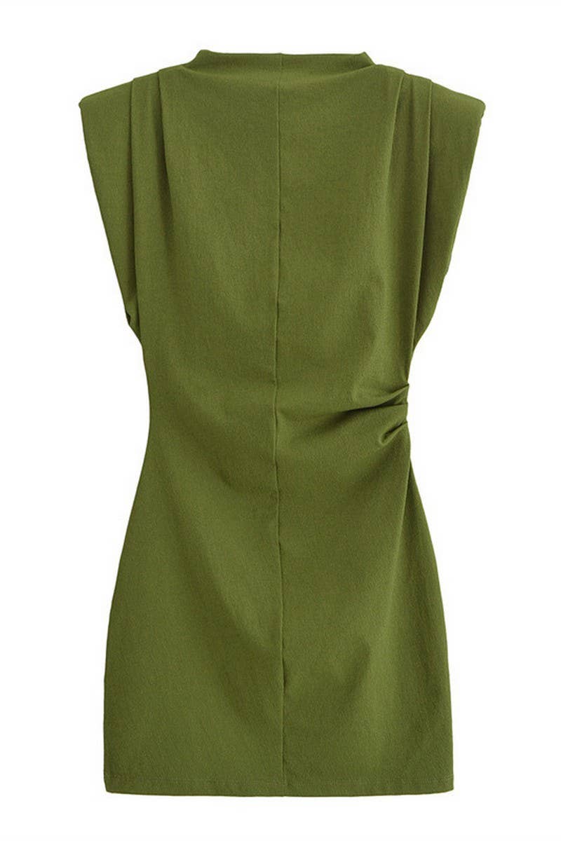 CWDMD4172_SOLID COLOR SLIM WAIST SLEEVELESS DRESS