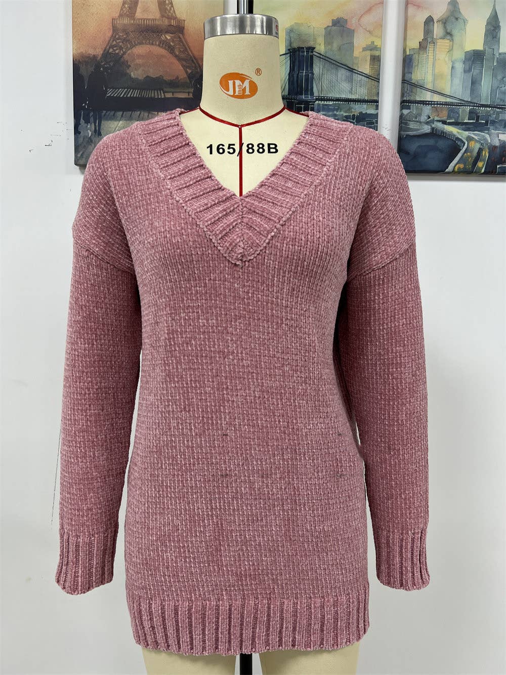 CWOSWL1404_V-Neck Long Sleeve Pullover Sweater