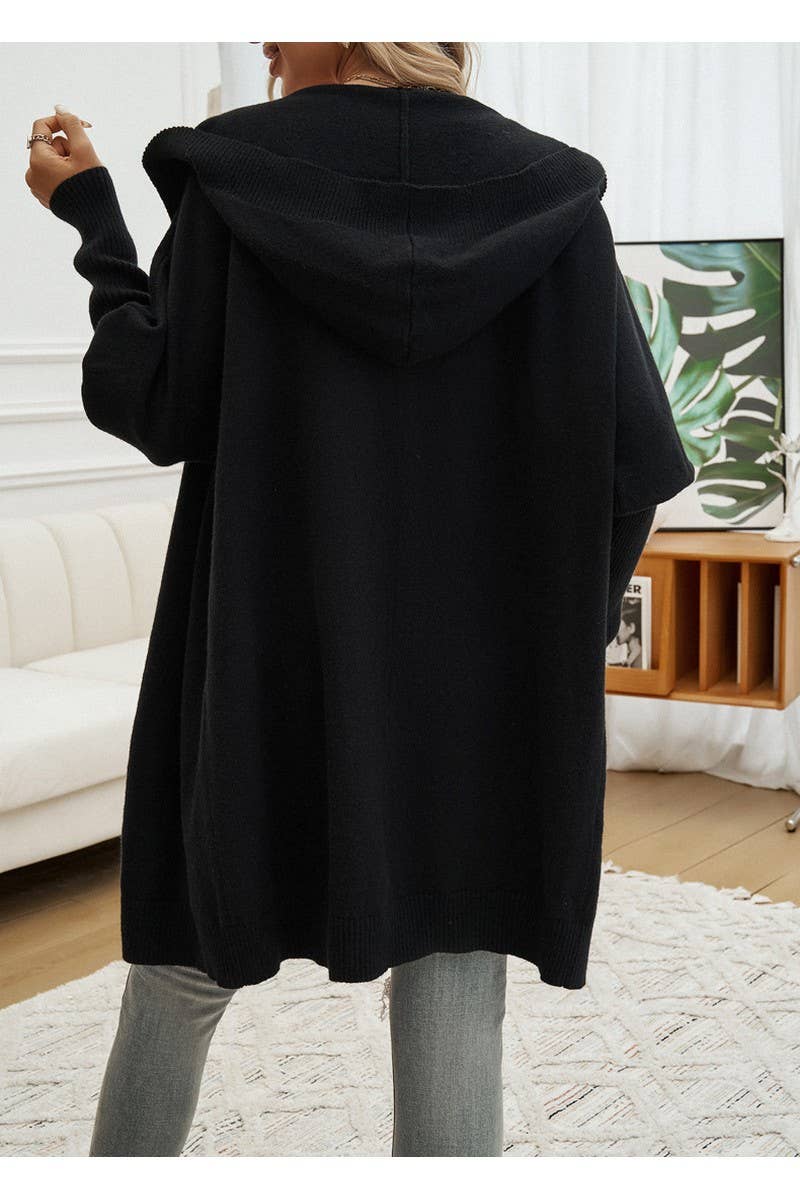 CWOCAL0873_Button Up Hooded Knit Sweater Long Cardigan