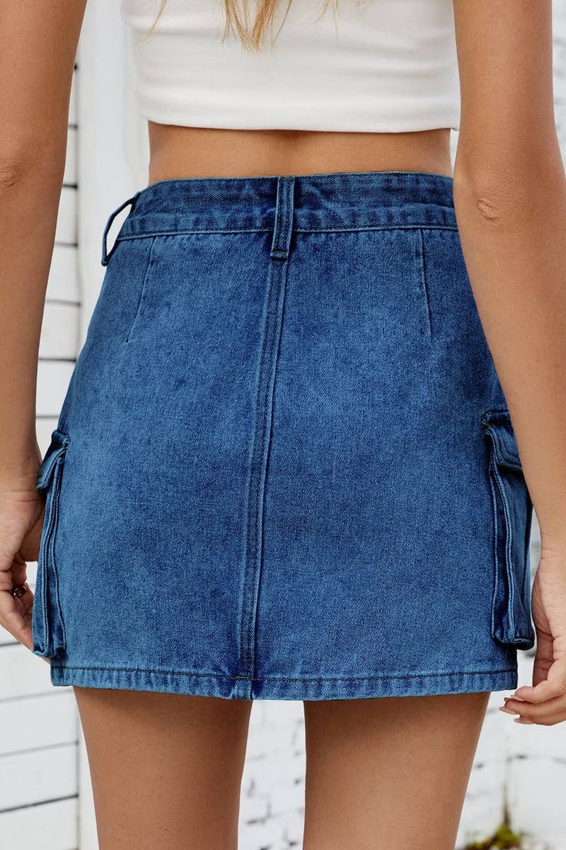 CWJSK00229_WASHED VINTAGE DENIM WORK POCKET SKIRT