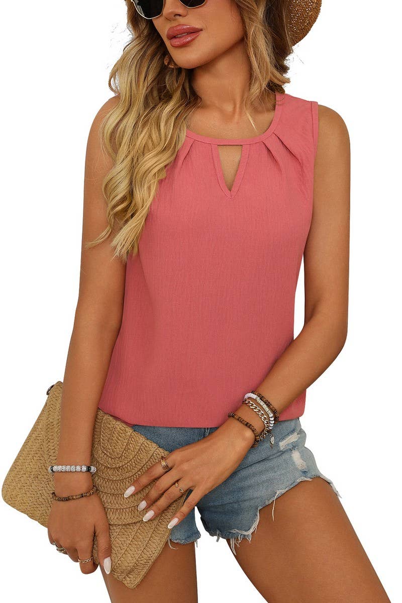 CWTBLSL0633_SOLID COLOR ROUND NECK SLEEVELESS VEST TOP