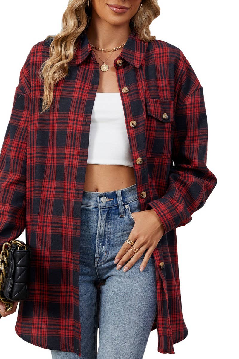 CWTBLL3745_AUTUMN AND WINTER STRIPED PLAID BUTTON-DOWN SHIRT
