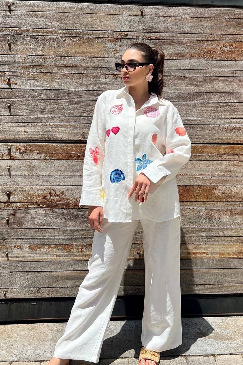 CWSTB1949_EMBROIDERED LONG SLEEVE SHIRT AND PANTS SET