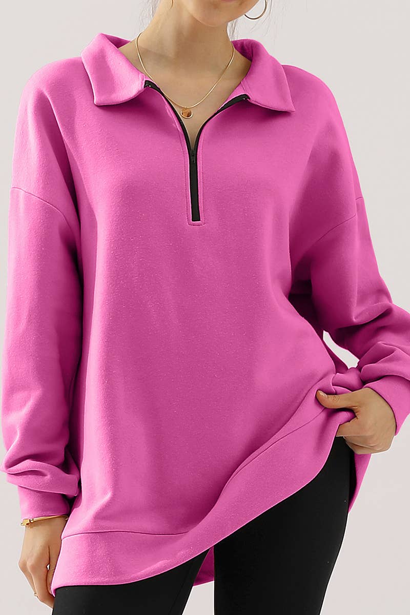 CWOHOL431_Zip Neck Lightweight Pullover Sweatshirt