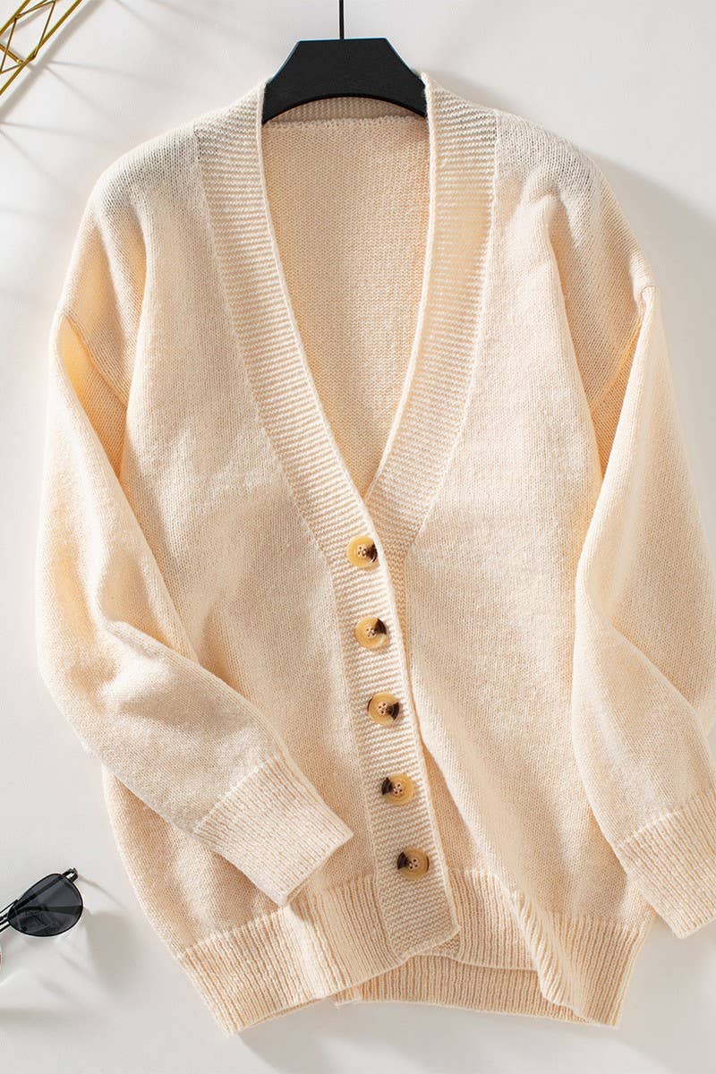 CWOCAL0863_SOLID COLOR SINGLE-BREASTED KNITTED SWEATER COAT