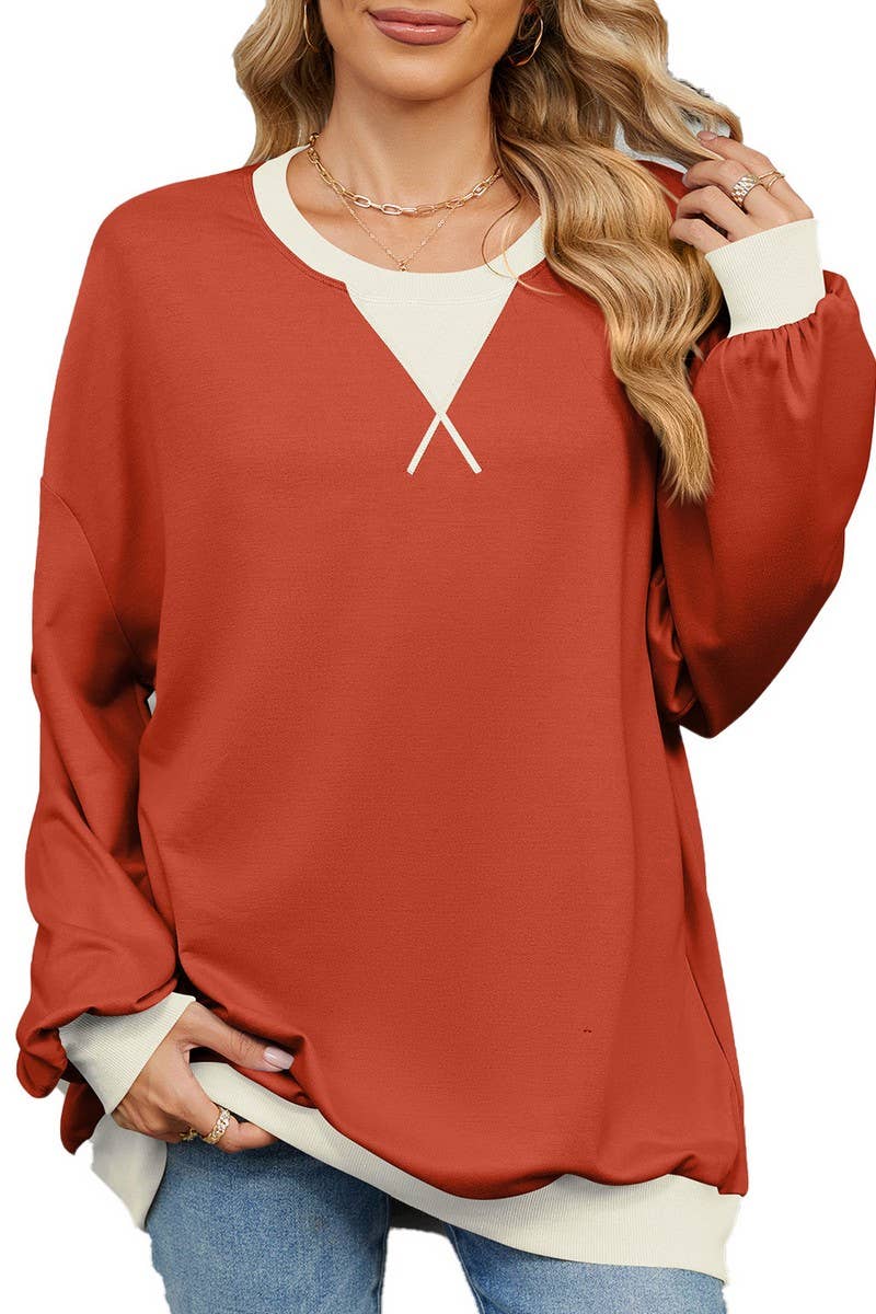 CWTBLL3743_AUTUMN AND WINTER CONTRAST COLOR LOOSE SWEATSHIRT