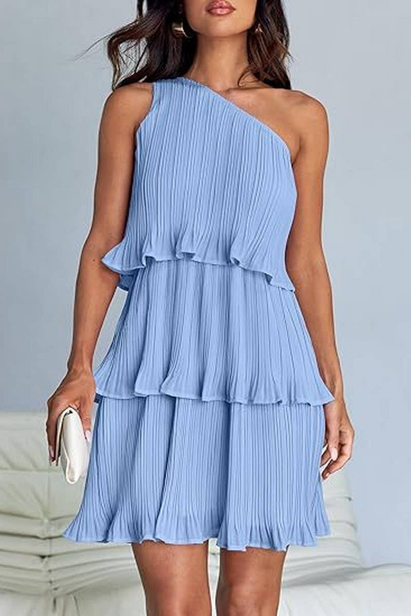 CWDSD7518_SUMMER OFF-SHOULDER LAYERED SOLID COLOR DRESS