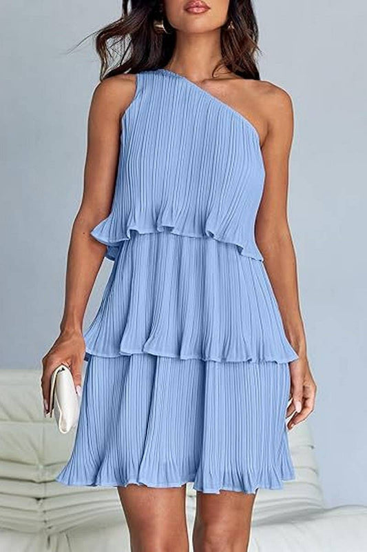 CWDSD7518_SUMMER OFF-SHOULDER LAYERED SOLID COLOR DRESS