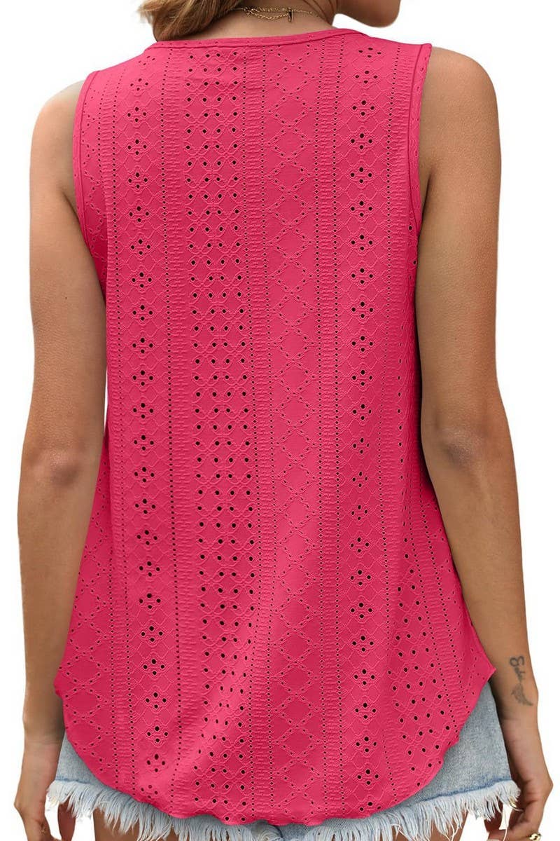 CWTBLSL0443_ROUND NECK NEEDLE EYE SLEEVELESS VEST T-SHIRT