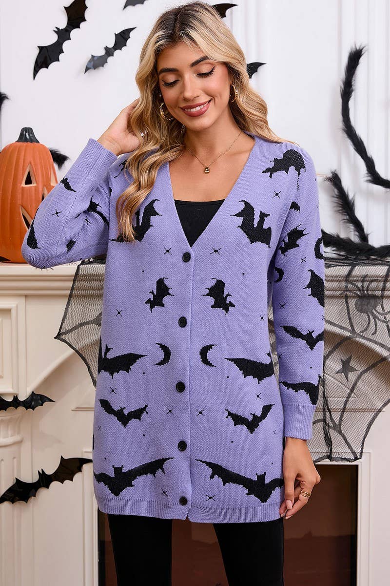 CWOCAL00697_HALLOWEEN BAT JACQUARD LONG SLEEVE CAPE CARDIGAN