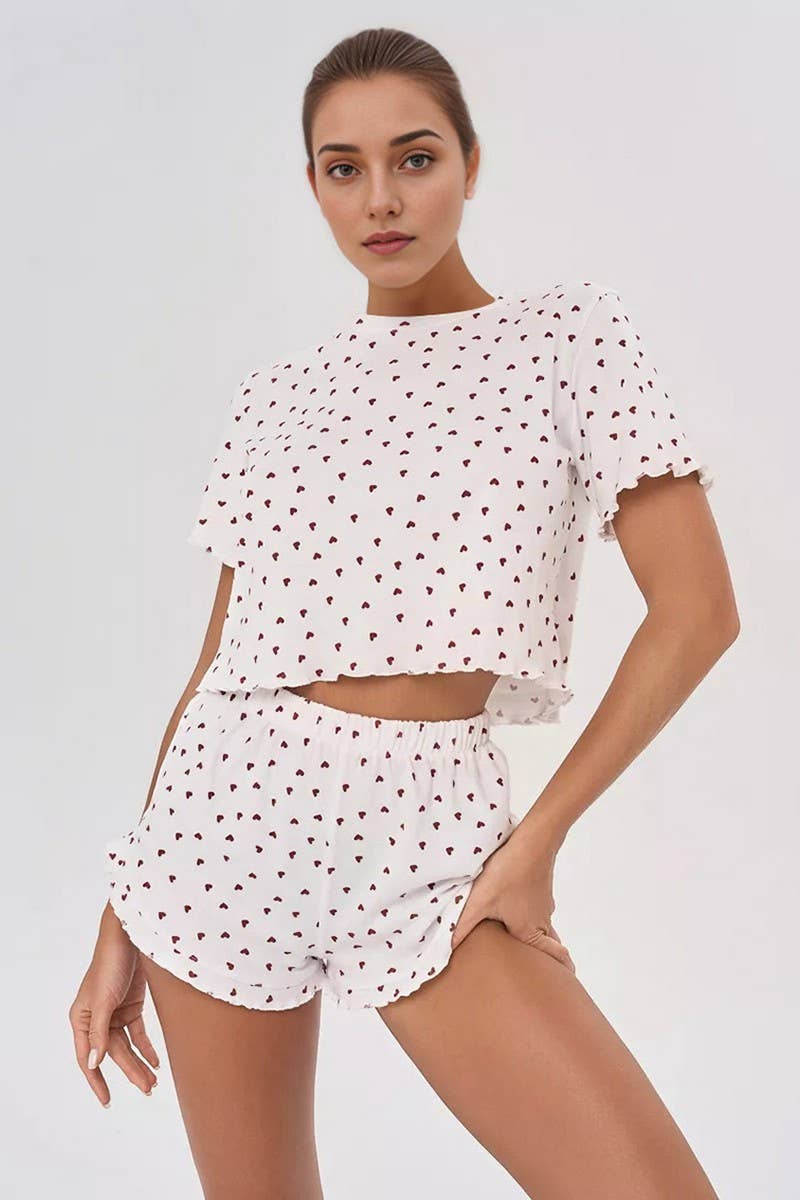 CWSPJ0047_KNIT PRINTED SHORT SLEEVED SHORTS PAJAMAS SET