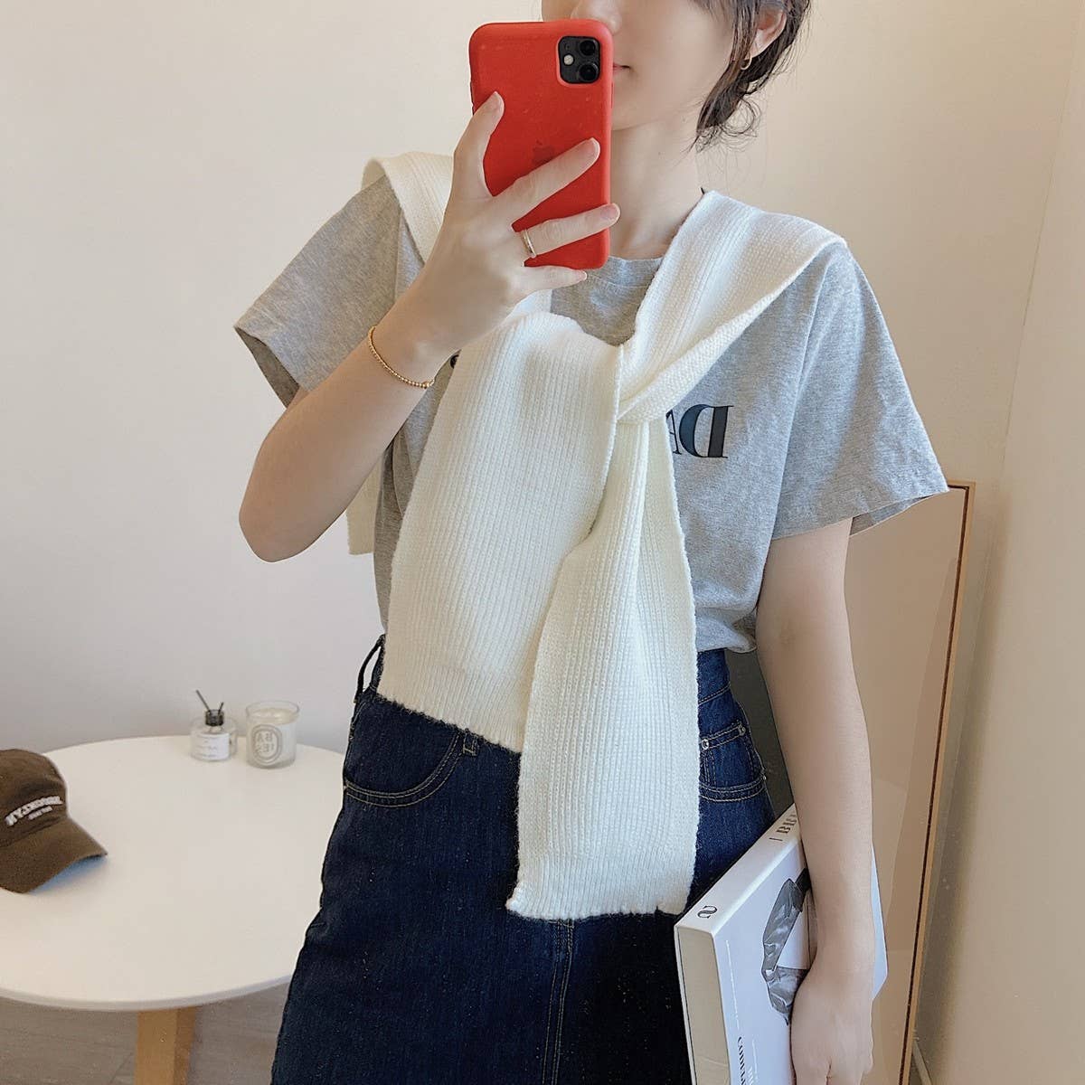 CWASC03127_STRIPED KNIT PONCHO SHAWL FOR WOMEN