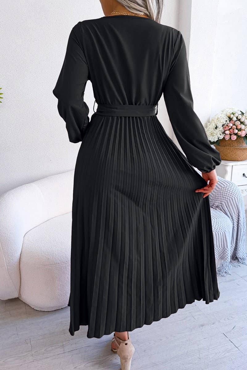 CROSSOVER V NECK PLEATED MAXI DRESS_CWDMD1174