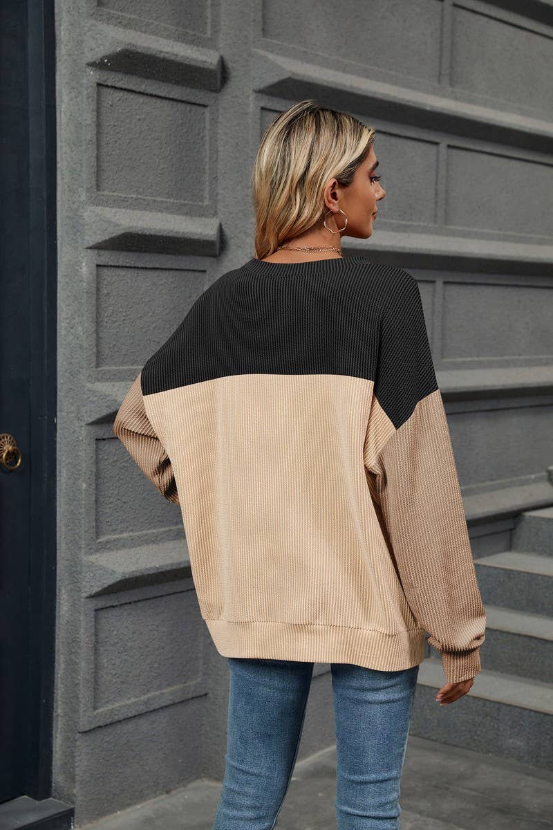 CWTBLL3661_ROUND NECK VERTICAL STRIPE LOOSE T-SHIRT