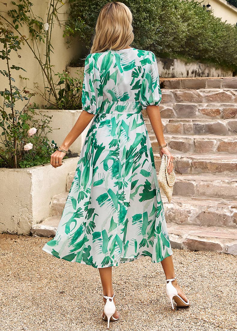 Elegant Waist-Cinched Asymmetrical Floral Dress