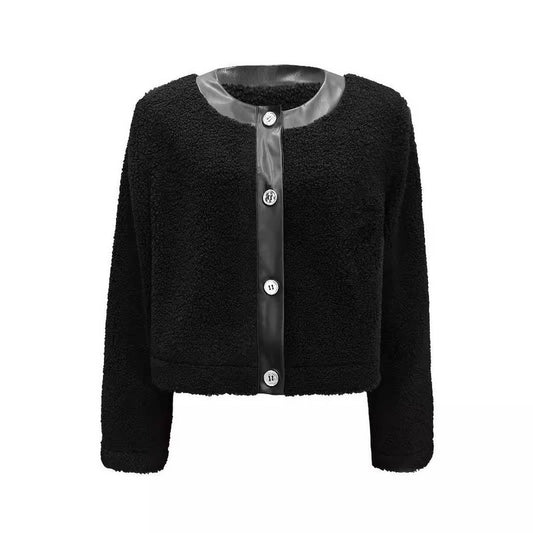Faux fur crew neck short long-sleeved jacket