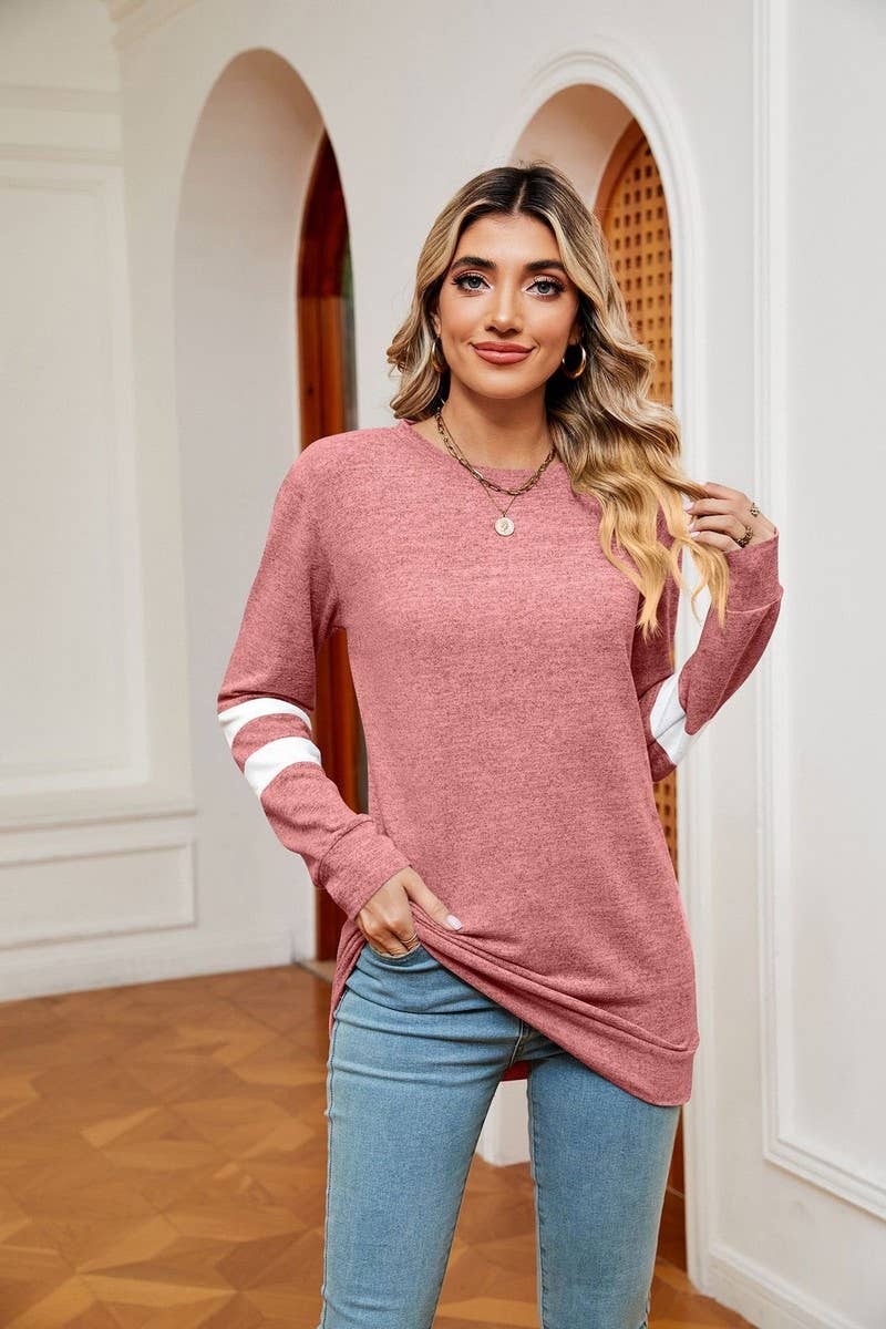 CWTBLL2387_ROUND NECK LONG SLEEVE COLORBLOCK BOTTOMING TOP