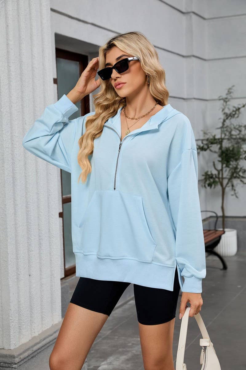 CWOHOL00664_SOLID LOOSE FIT ZIP UP HOODED SWEATSHIRT