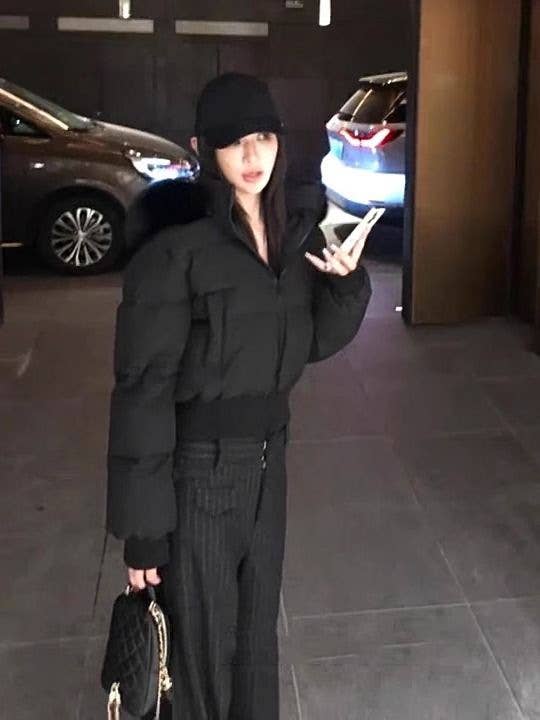 Design sense hooded wool collar cotton jacket