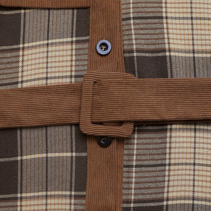 Casual retro-style lapel check patchwork dress