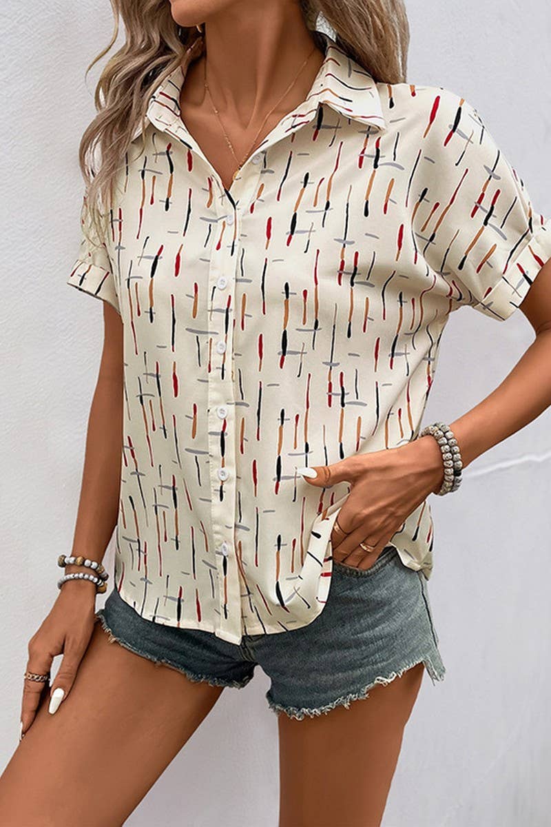 CWTSTS0516_CONTRAST LAPEL LINE PRINT SHORT SLEEVE SHIRT