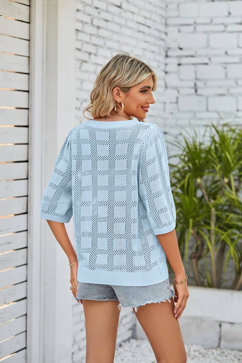 CWOSWS0022_Round Neck Short Sleeved Sweater