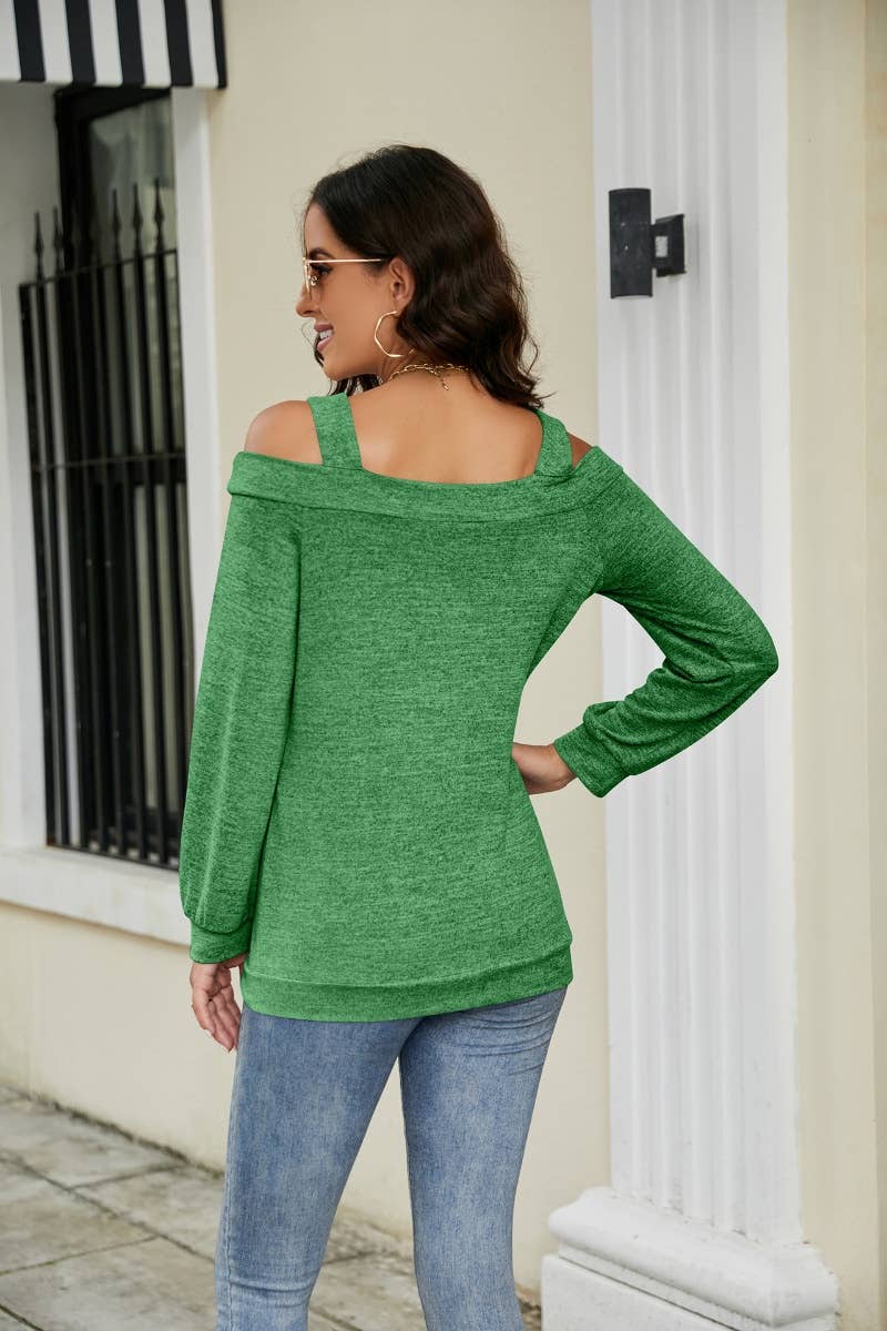 CWTBLL2854_OFF-THE-SHOULDER CUT-OUT LONG-SLEEVED TOP