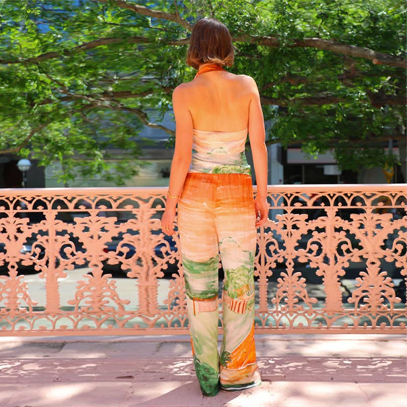 Casual halter wide-leg pants printed Jumpsuit