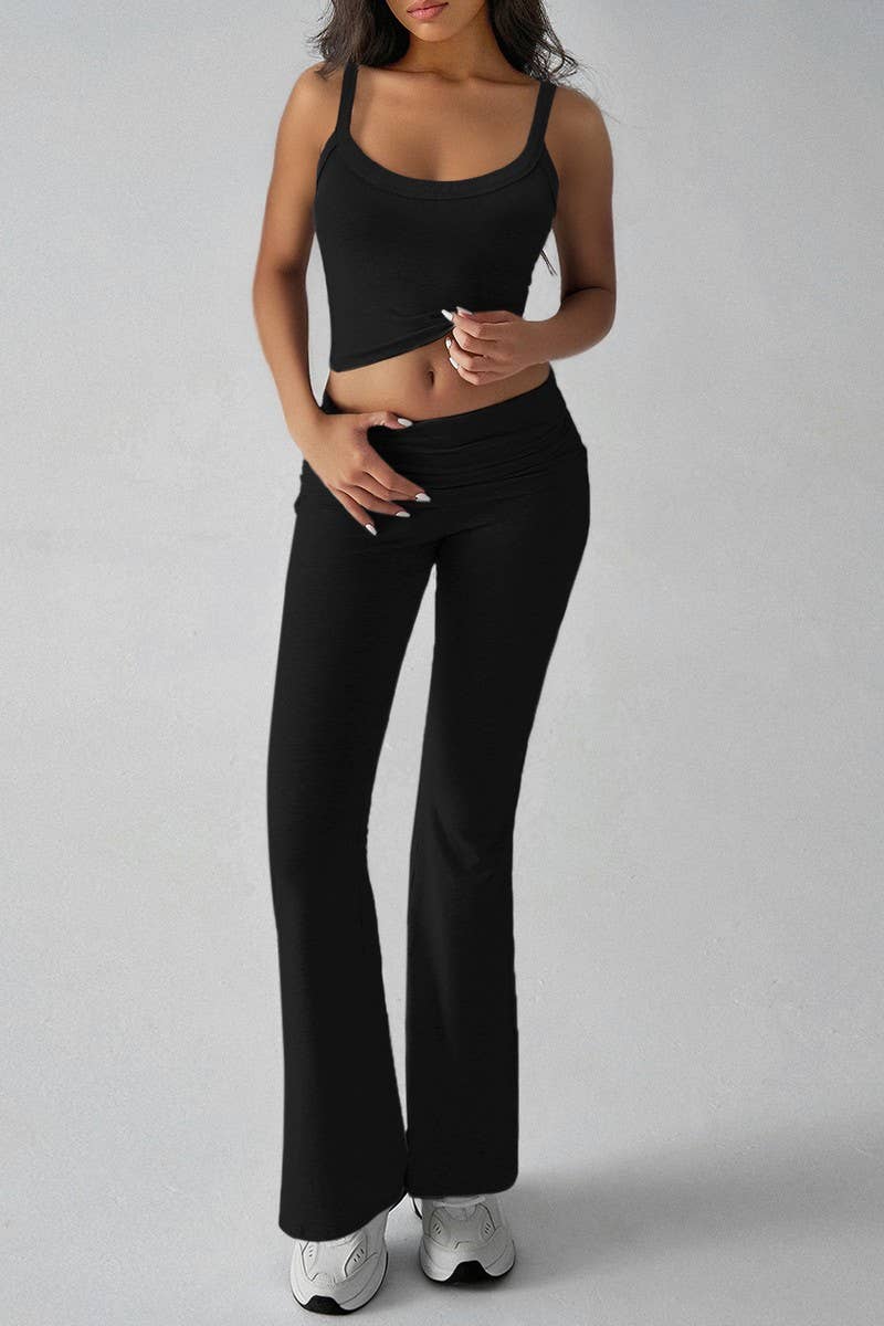 CWSS1185_SPORTY SOLID COLOR KNITTED VEST AND TROUSERS SET