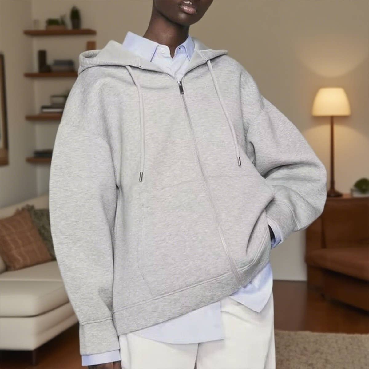 Asymmetrical casual solid-color loose hoodie