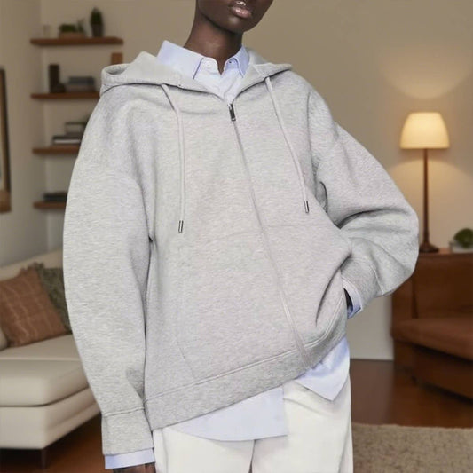 Asymmetrical casual solid-color loose hoodie
