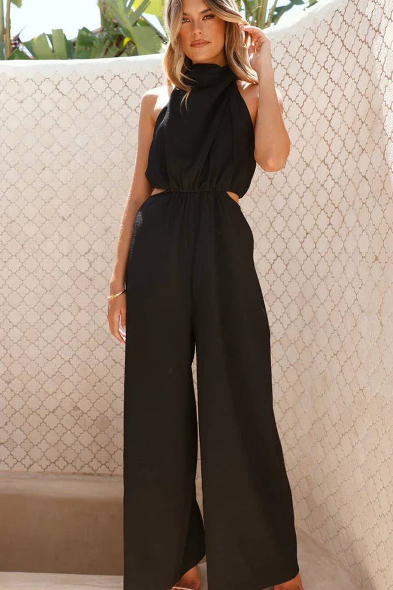 CWSJS1527_SOLID HALTER TIE-BACK JUMPSUIT WITH WIDE LEGS