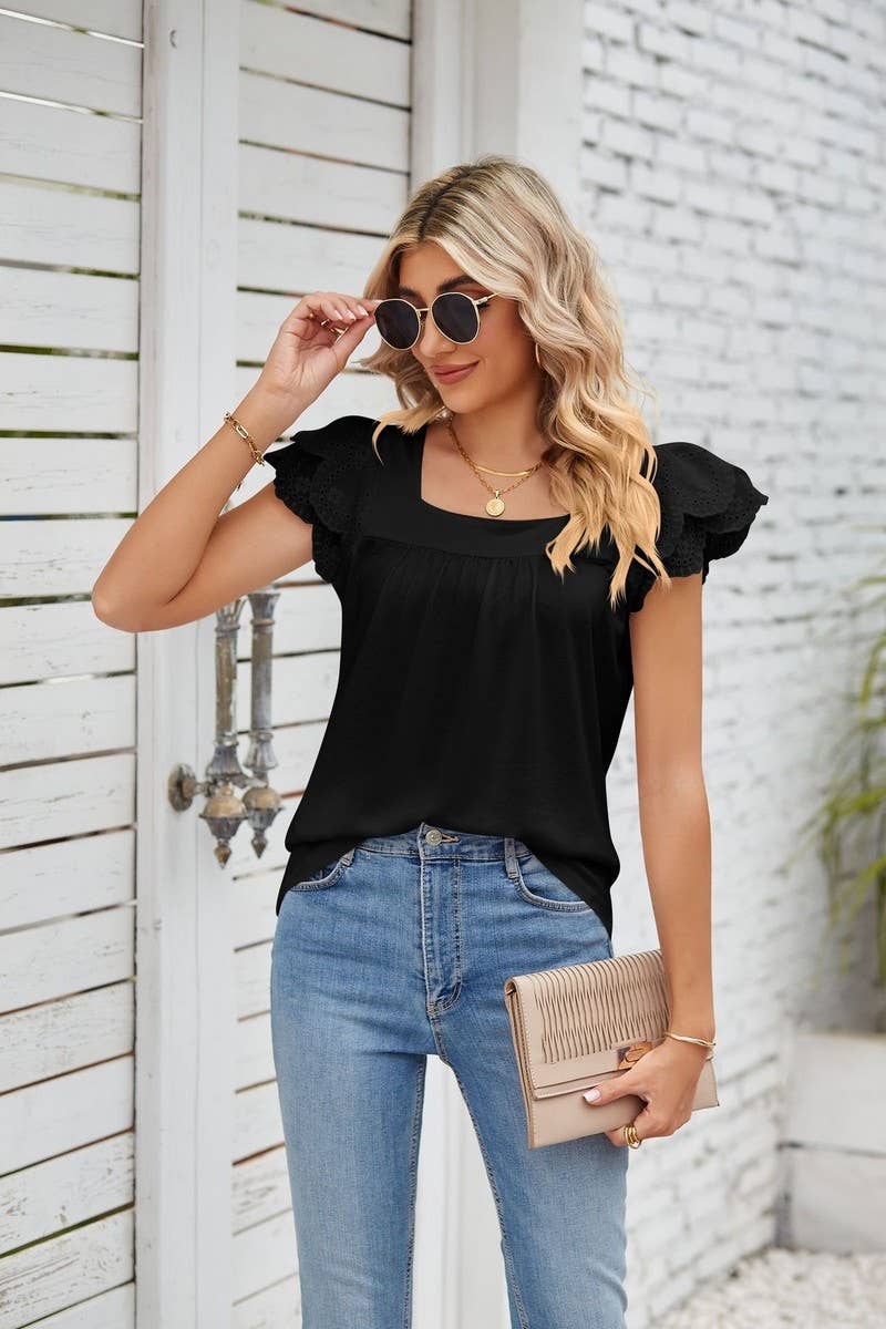 CWTTSL0245_Squre Neck Ruffle Sleeveless Knit Top