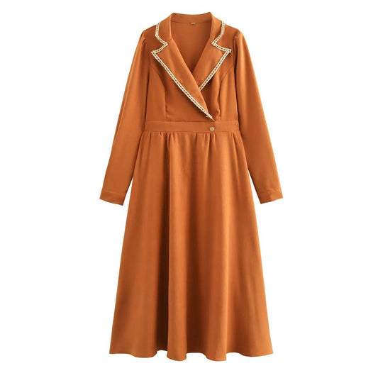 DRESS WITH SUIT COLLAR AND HIGH WAIST