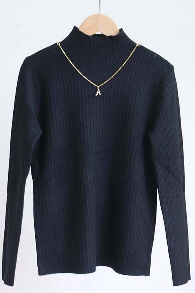 CWTBLL2700_SOLID COLOR HALF TURTLENECK KNITTED BOTTOMING TOP