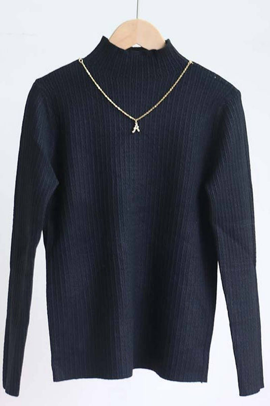 CWTBLL2700_SOLID COLOR HALF TURTLENECK KNITTED BOTTOMING TOP