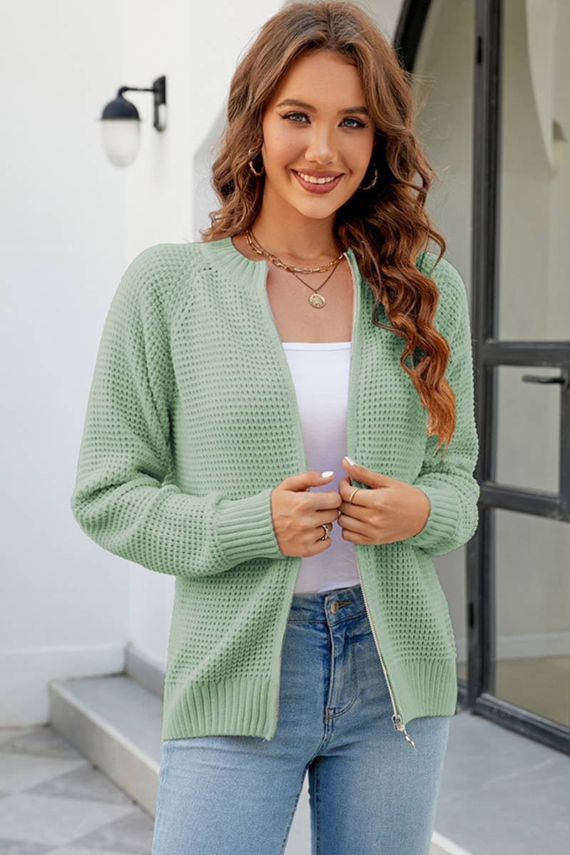 CWOCAL352  Casual Zip-Up Long Sleeve Cardigan