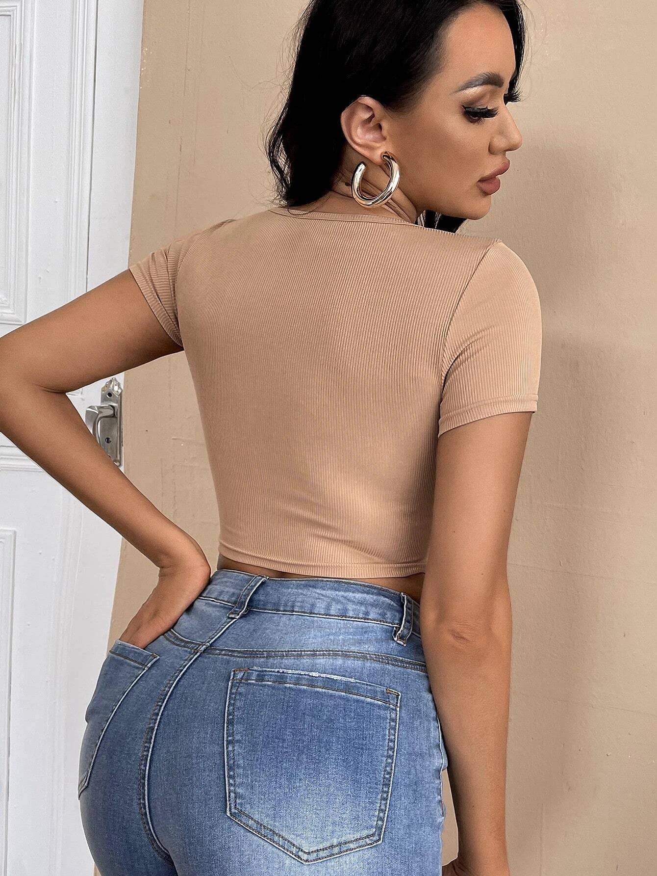 Drawstring Crop Top Sexy Sweet & Spicy T-Shirt