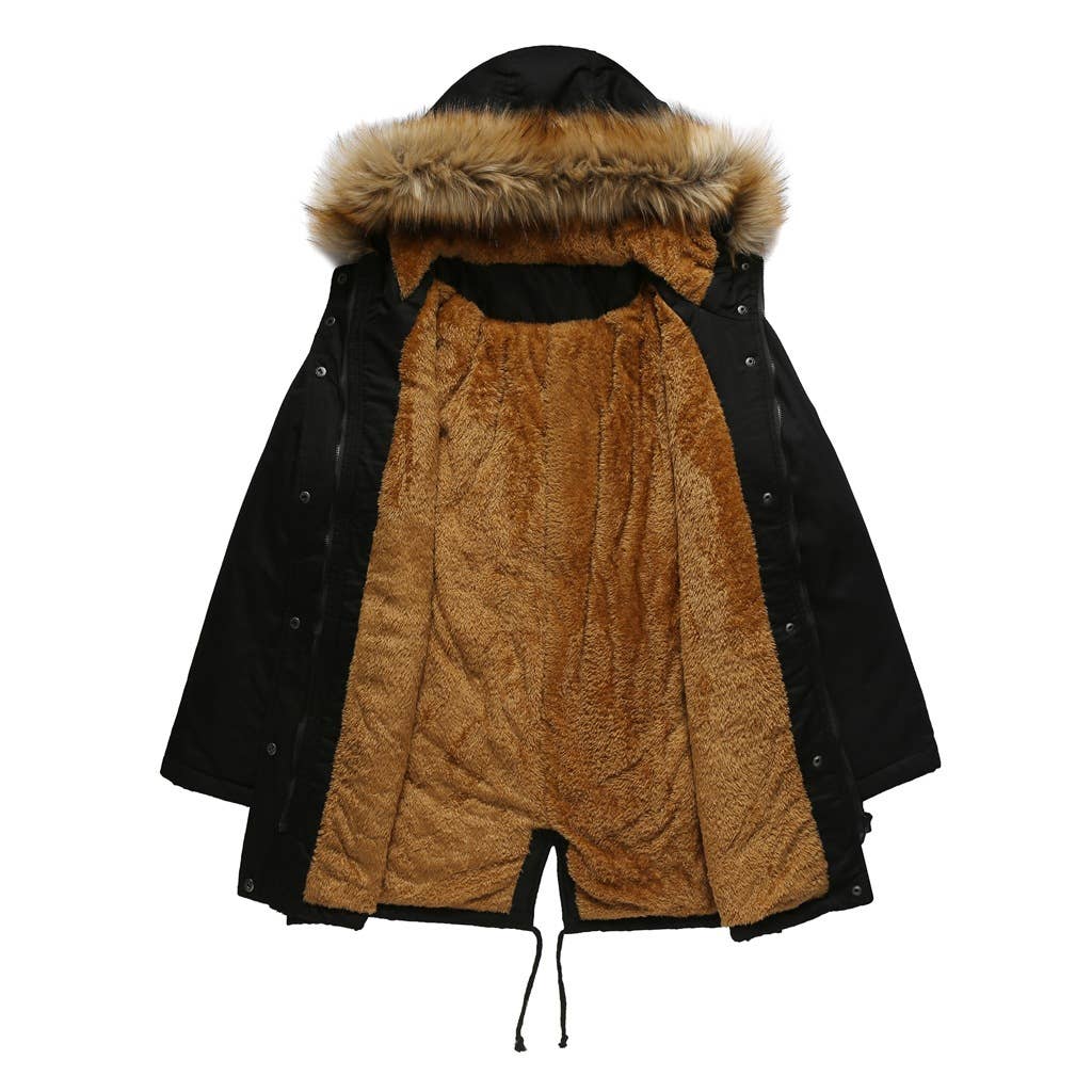 Fleece-padded jacket with hooded fur collar