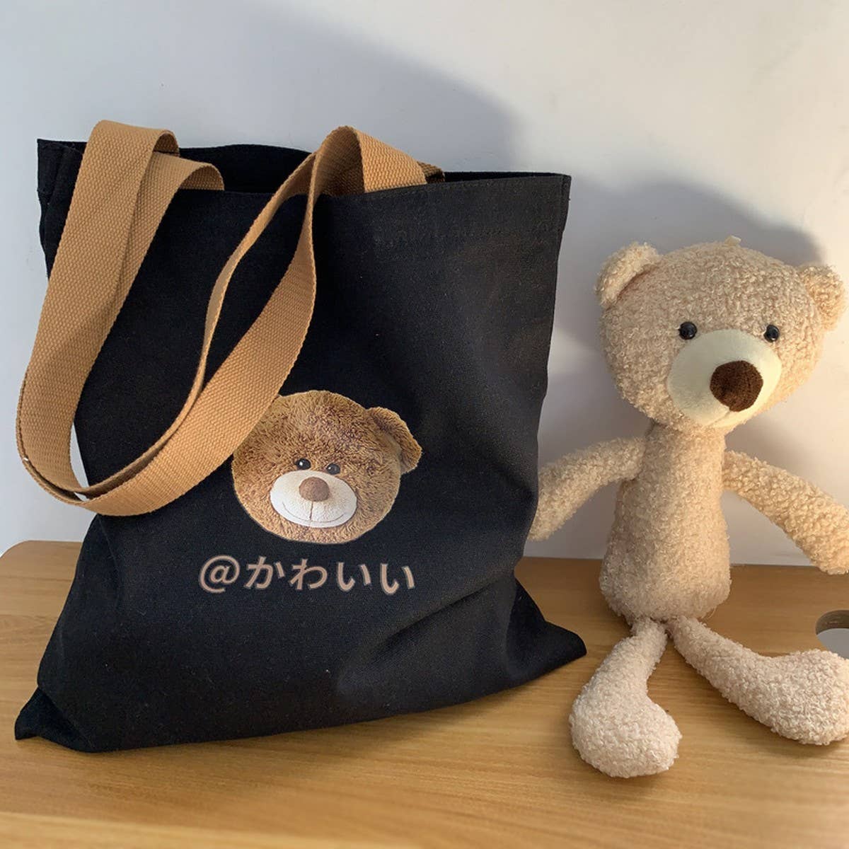 TOTE BAGS CANVAS WITH CUTE BEAR HEAD PATTERN_CWAB2054
