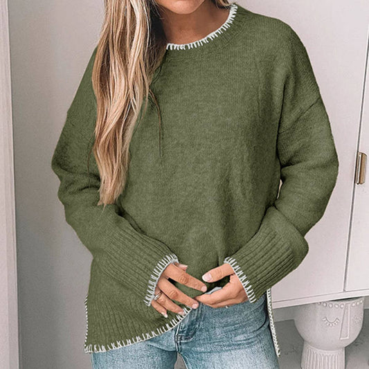 CREW-NECK SOLID COLOR ALL-IN-ONE SPLIT PULLOVER