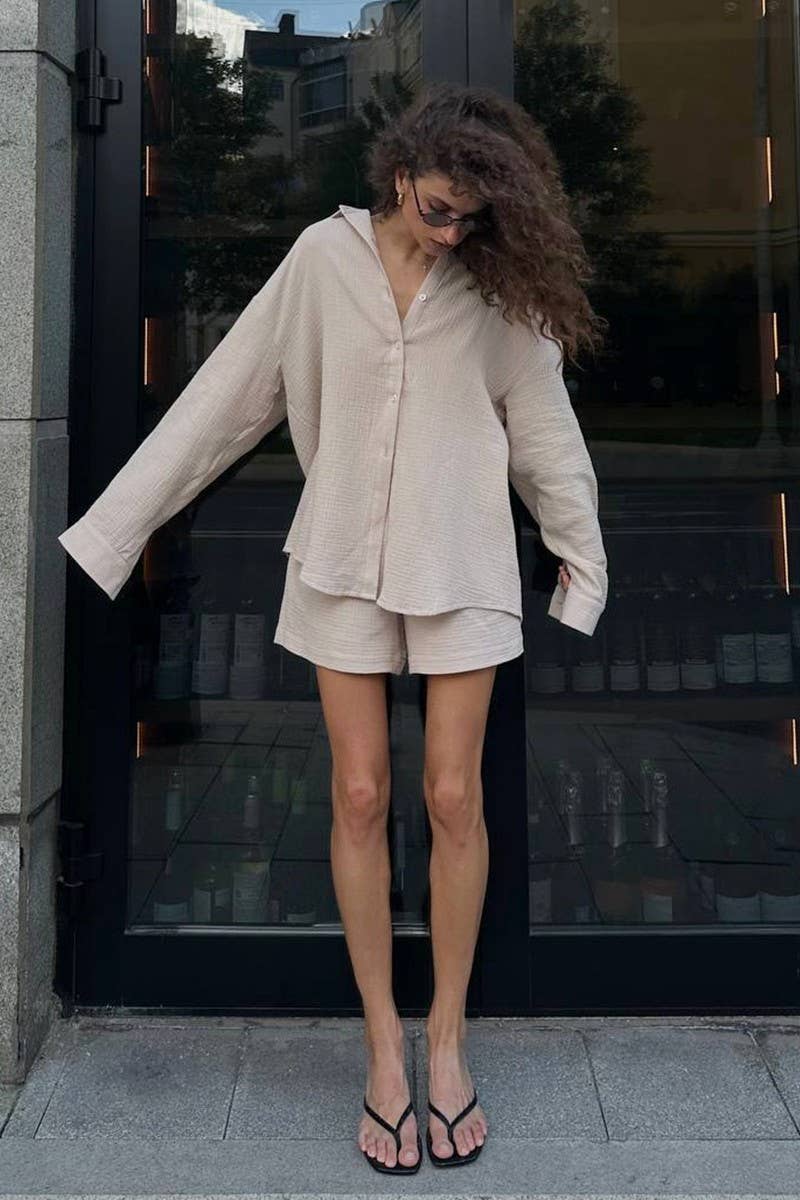 CWSTB1808_COTTON WHITE SHIRT & SHORTS LOUNGE SET