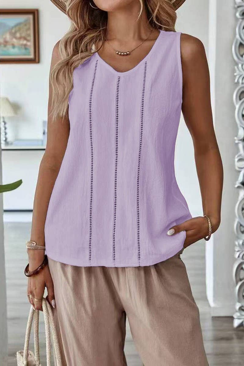 CWTTSL00225_LACE HOLLOW SLEEVELESS CASUAL SOLID COLOR VEST