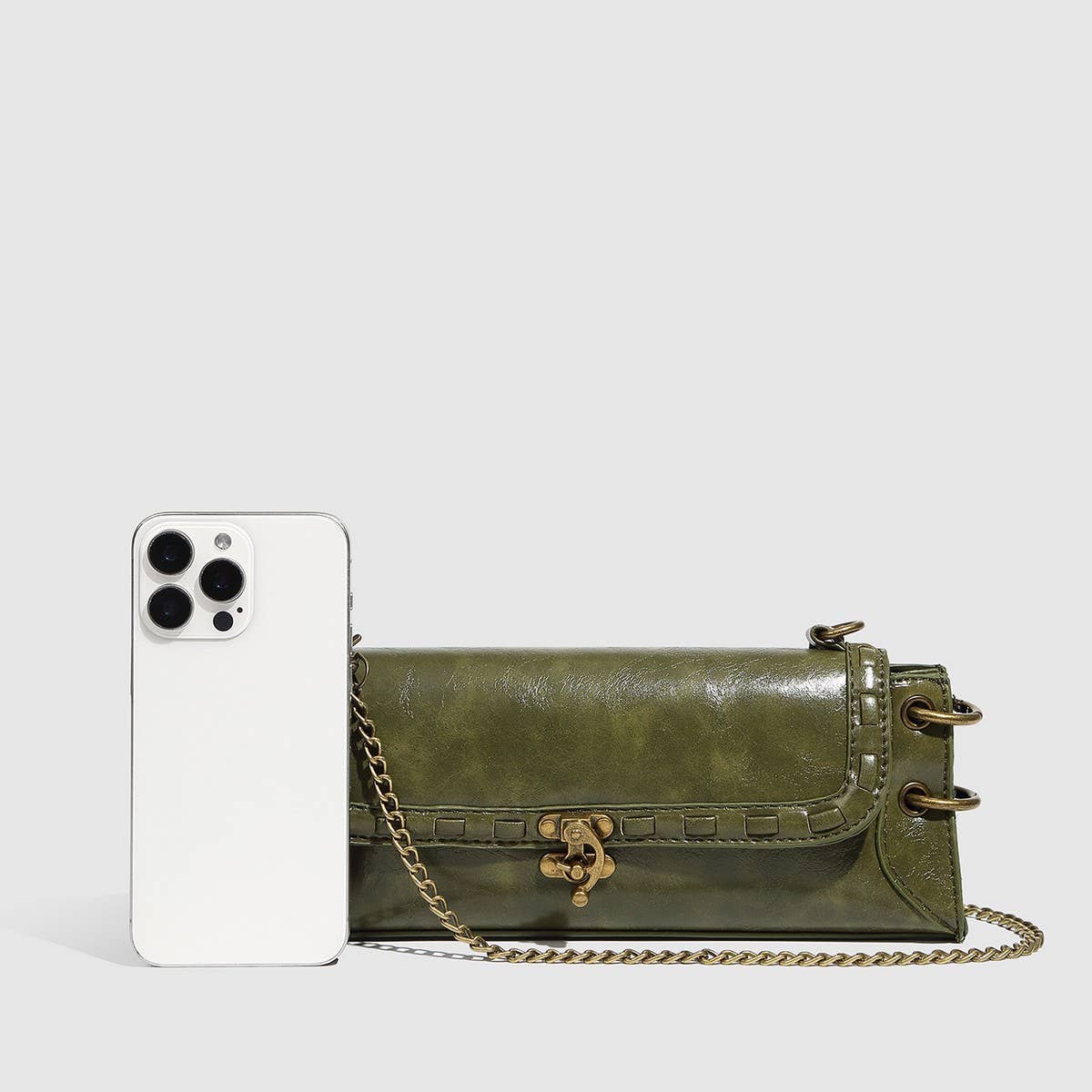 Bronze Lock Chain Shoulder & Clutch Bag_CWAB5710