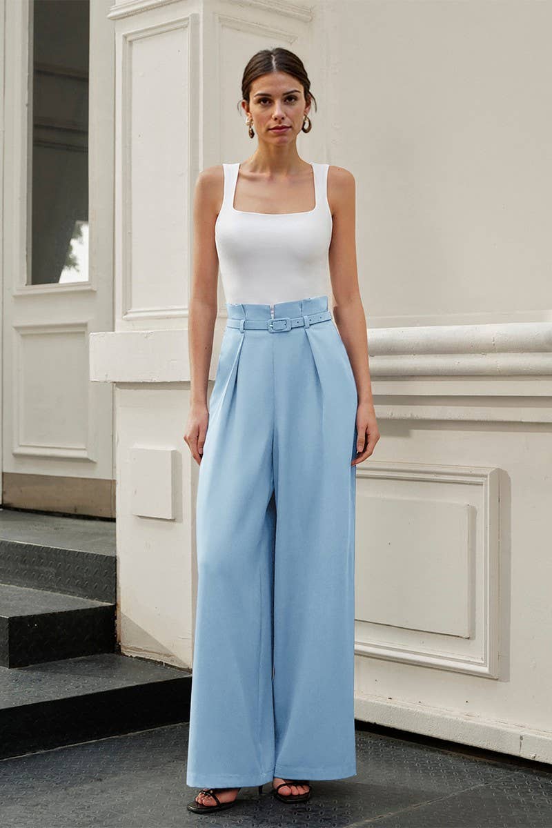 CWBLP2189_PLEATED WAISTBAND HIGH RISE WIDE LEG PANTS