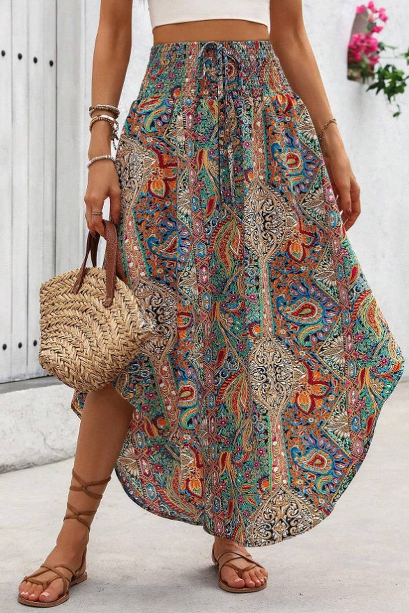 CWBMS0457_BOHO ETHNIC PRINT A-LINE CASUAL SKIRT