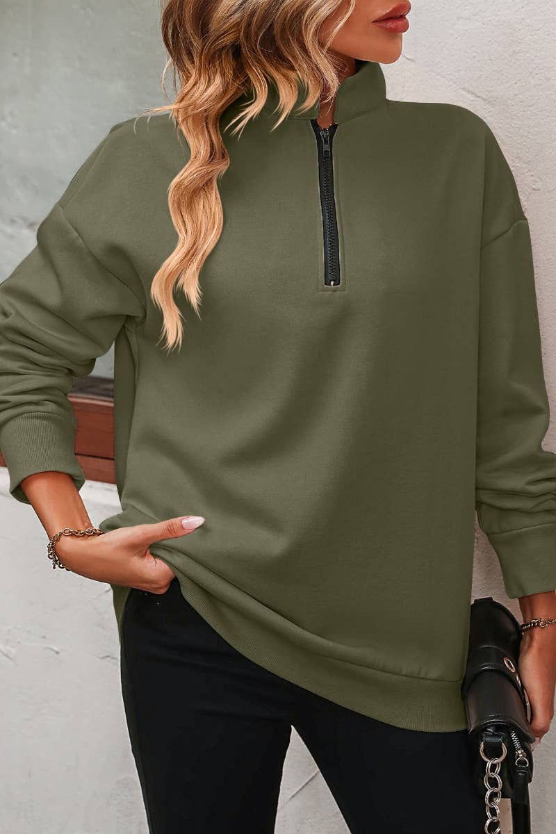 CWTBLL2734_ZIPPER STAND-UP COLLAR LONG-SLEEVED HOODIE