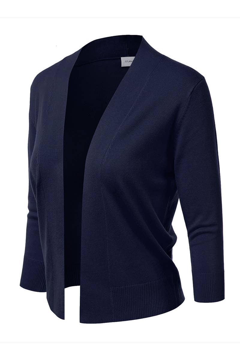 AWOCAS074_Basic 3/4 Sleeve Open Front Cropped Cardigan