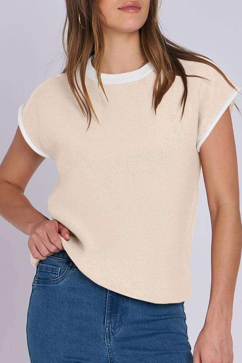 CWTTS1361_SUMMER CREW NECK CASUAL STRIPED KNITTED TOP